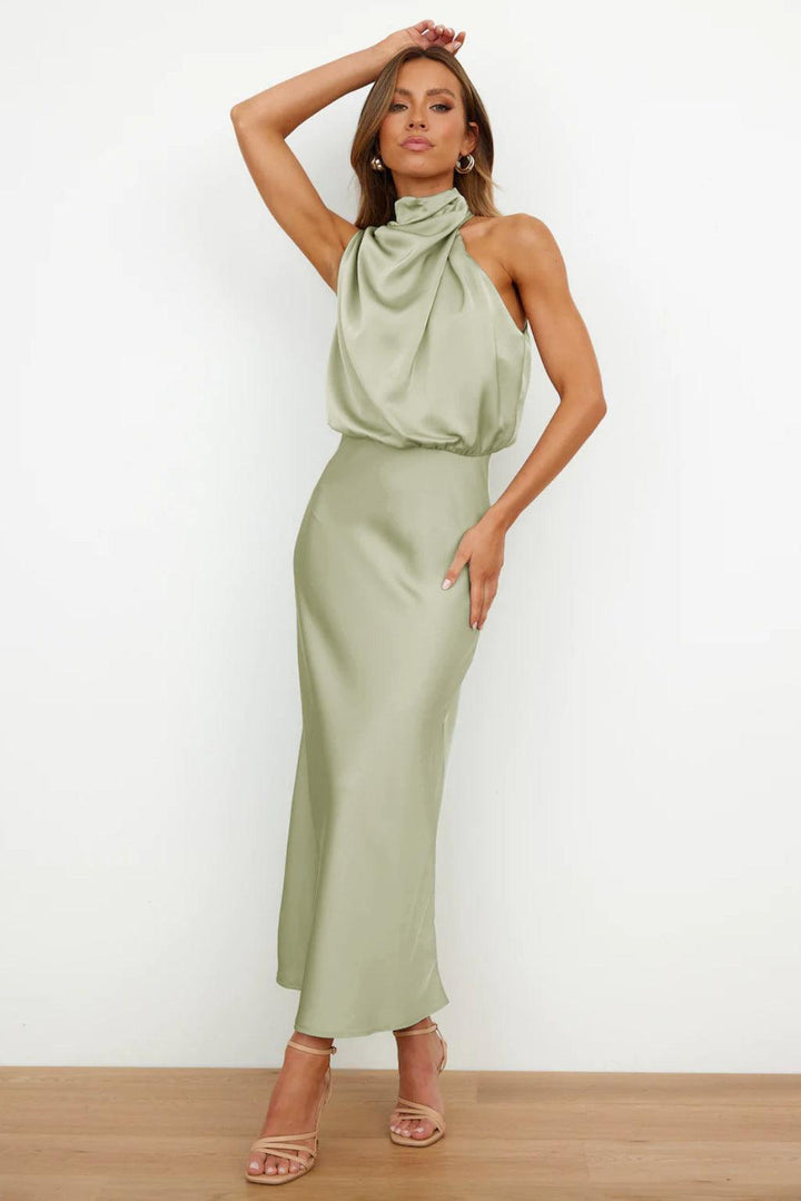 Valeria™ | Satin Maxi Dress with Halter Neckline