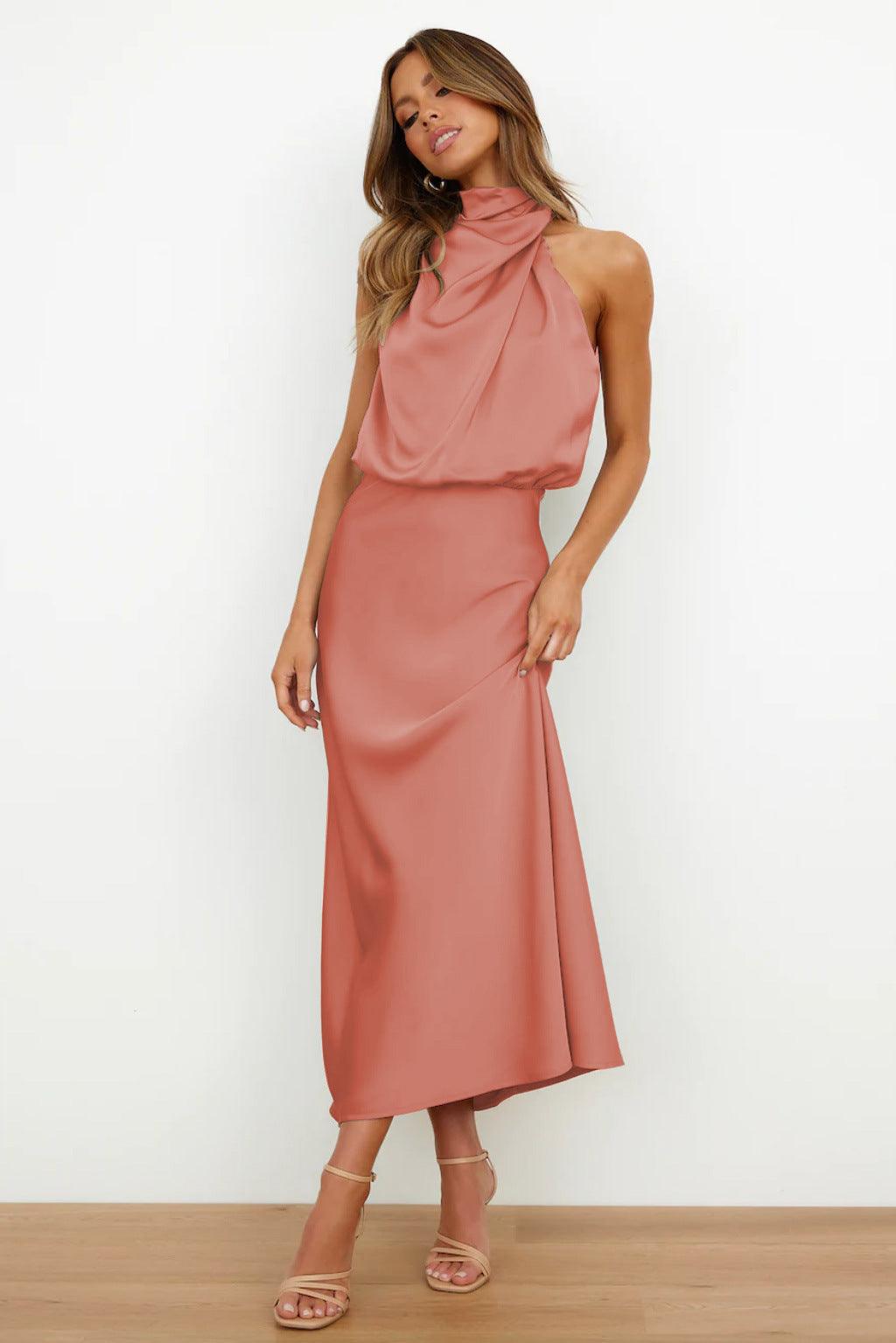 Valeria™ | Satin Maxi Dress with Halter Neckline