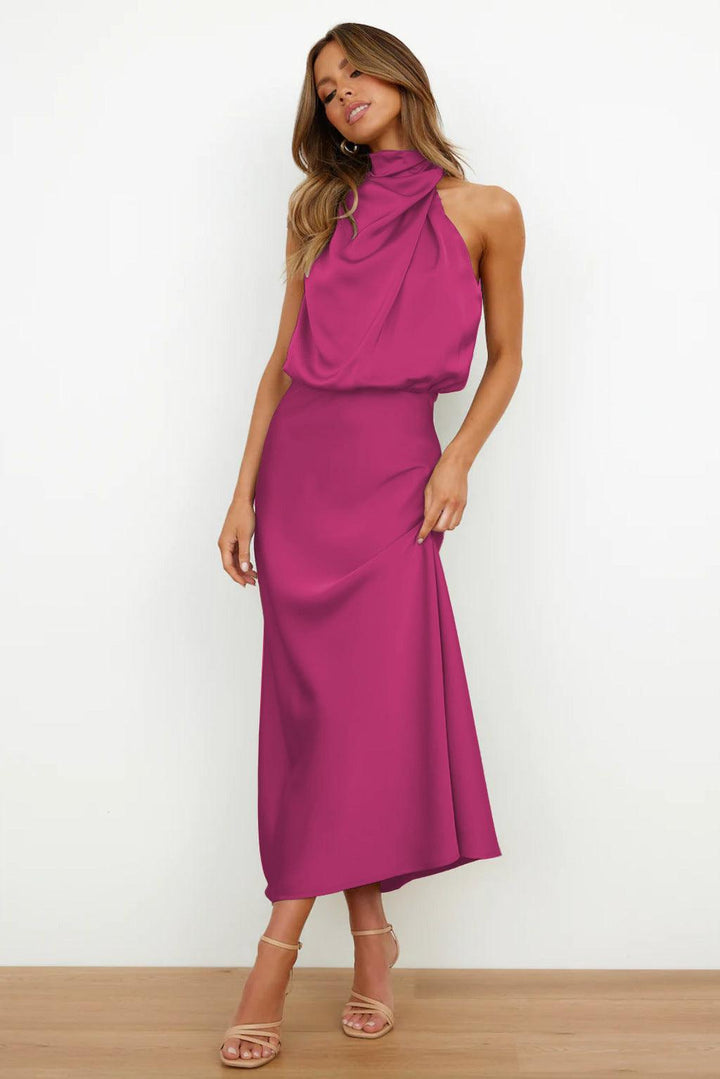 Valeria™ | Satin Maxi Dress with Halter Neckline