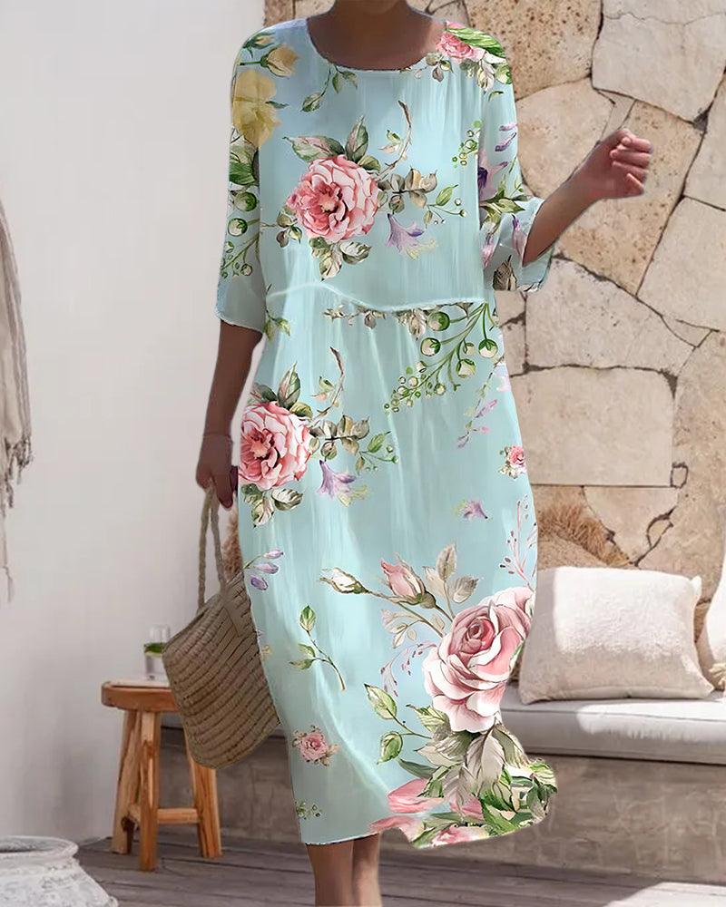 Miranda | Elegant Floral Dress with Tummy Coverage