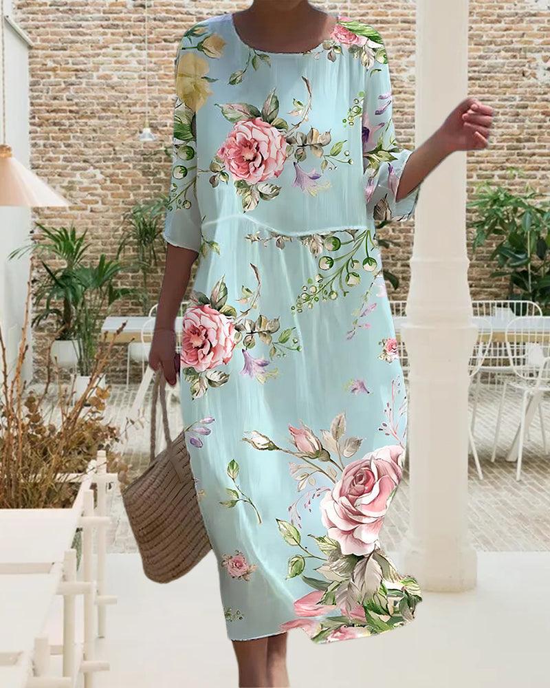 Miranda | Elegant Floral Dress with Tummy Coverage